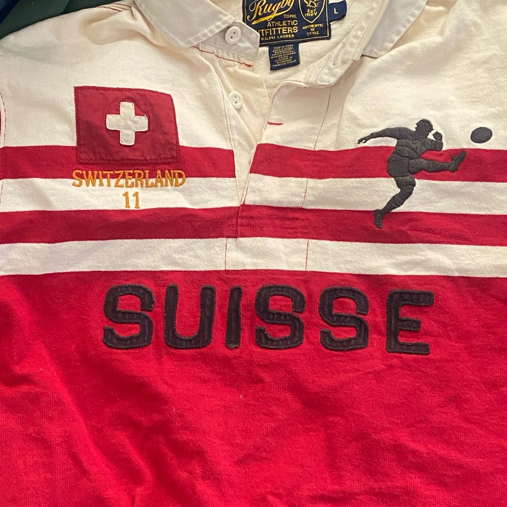 Polo by Ralph Lauren Red and White Suisse Rugby Shirt